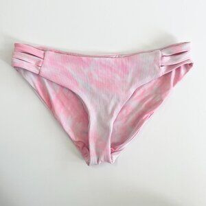 BECCA by Rebecca Ribbed Pink Tie Dye Bathing Suit Hipster Bikini Bottom - Jordan